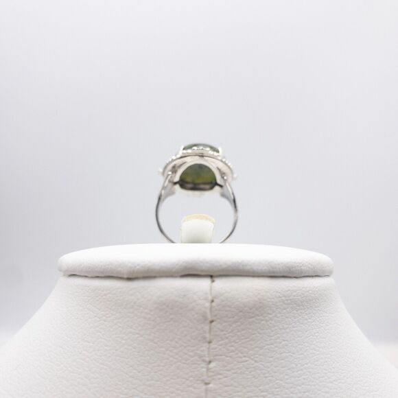 Vintage Sterling Silver Green Gemstone Cabochon Ring Size 6.75 - Picture 11 of 16
